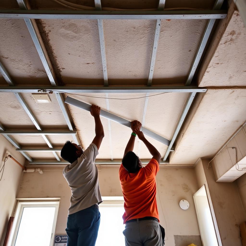 Installing a gypsum false ceiling on a metal grid