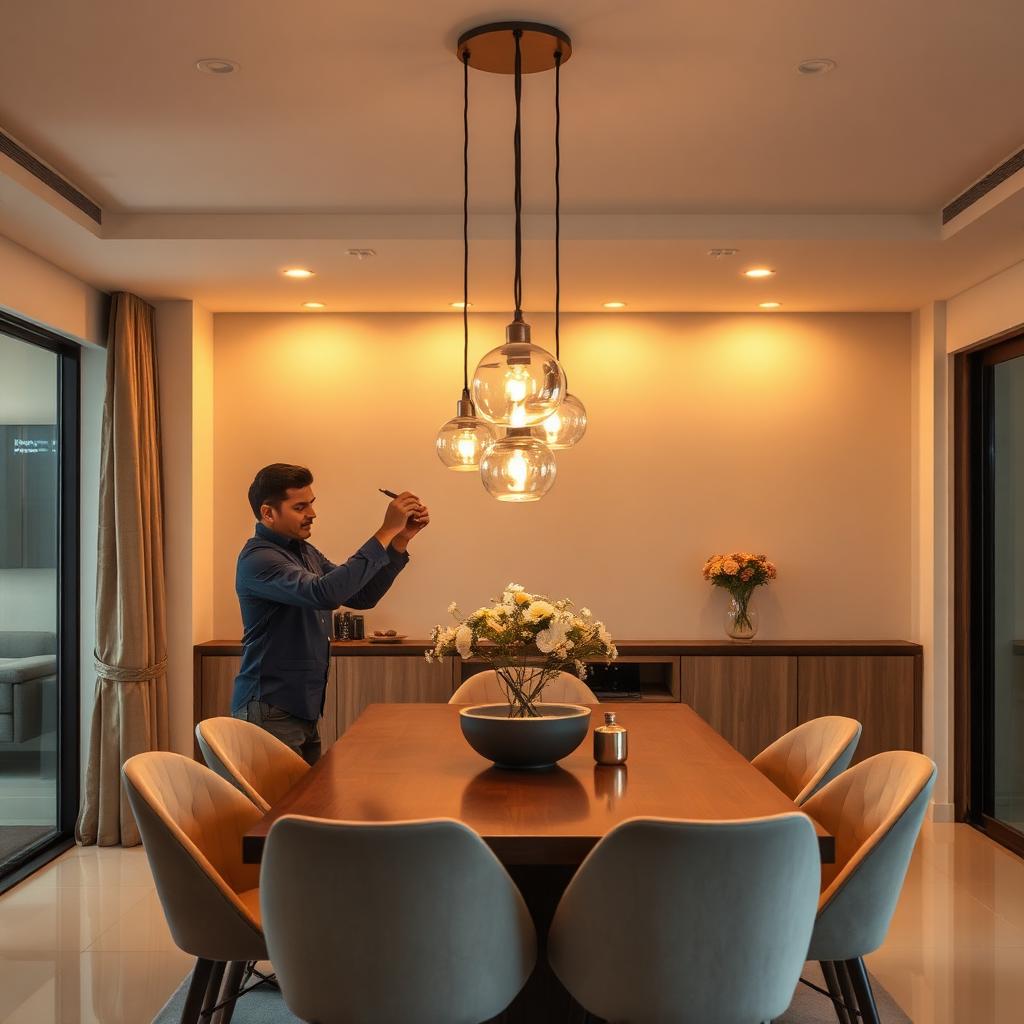 Commissioning pendant lighting over a dining table