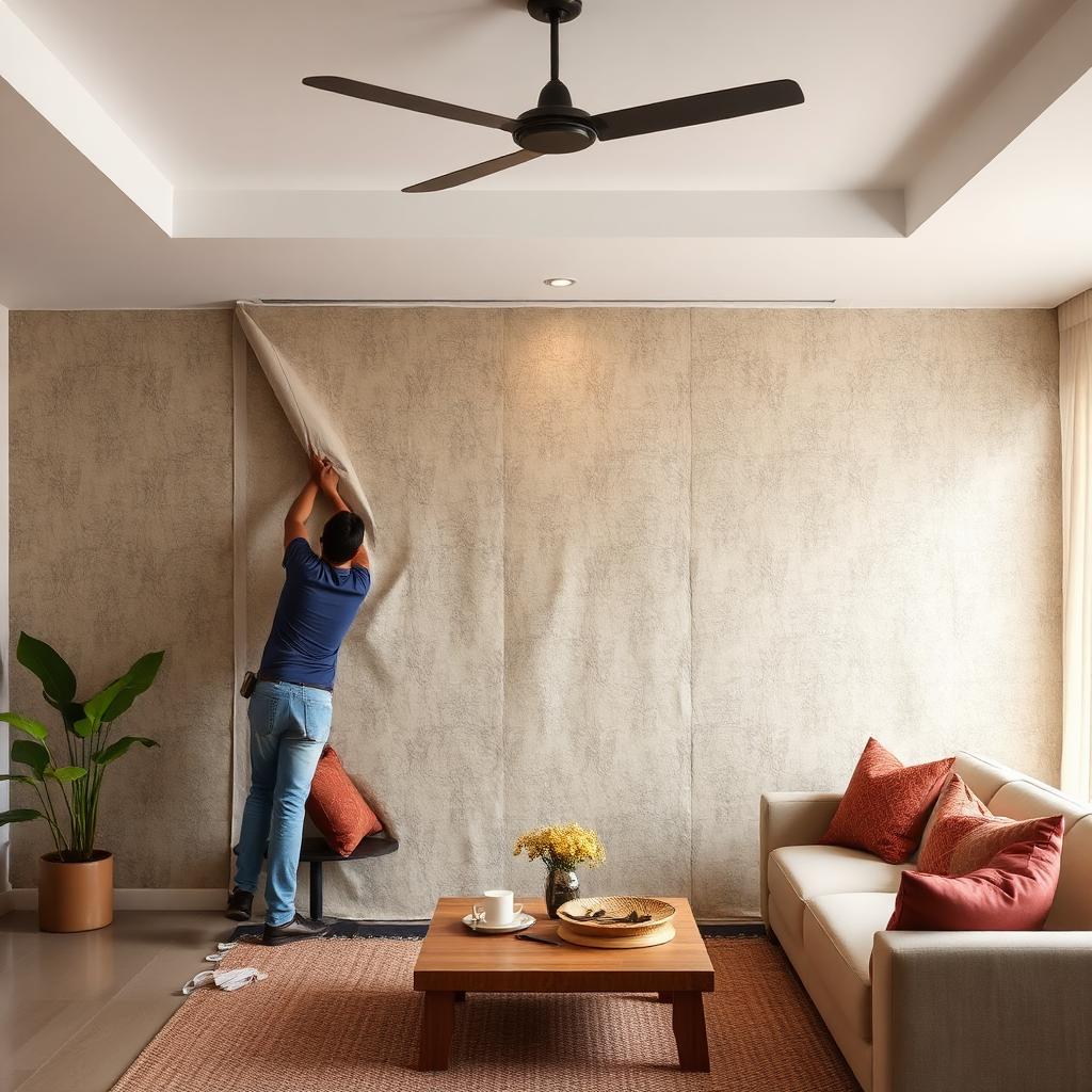 Hanging a textured feature-wall wallpaper